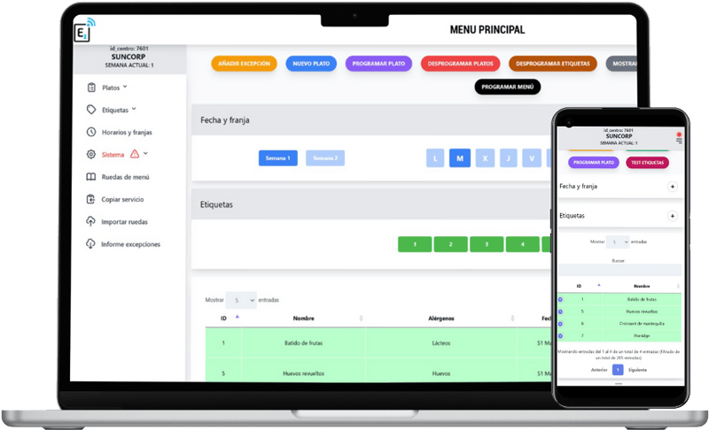 Interfaz gestión de buffet